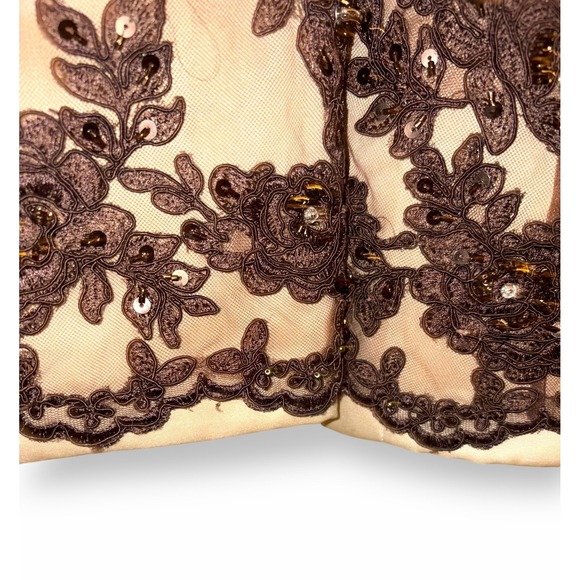 Vintage Jovani Evening Gown US Women's M/L Brown Tan Beaded Lace Mother of Bride - Picture 15 of 16